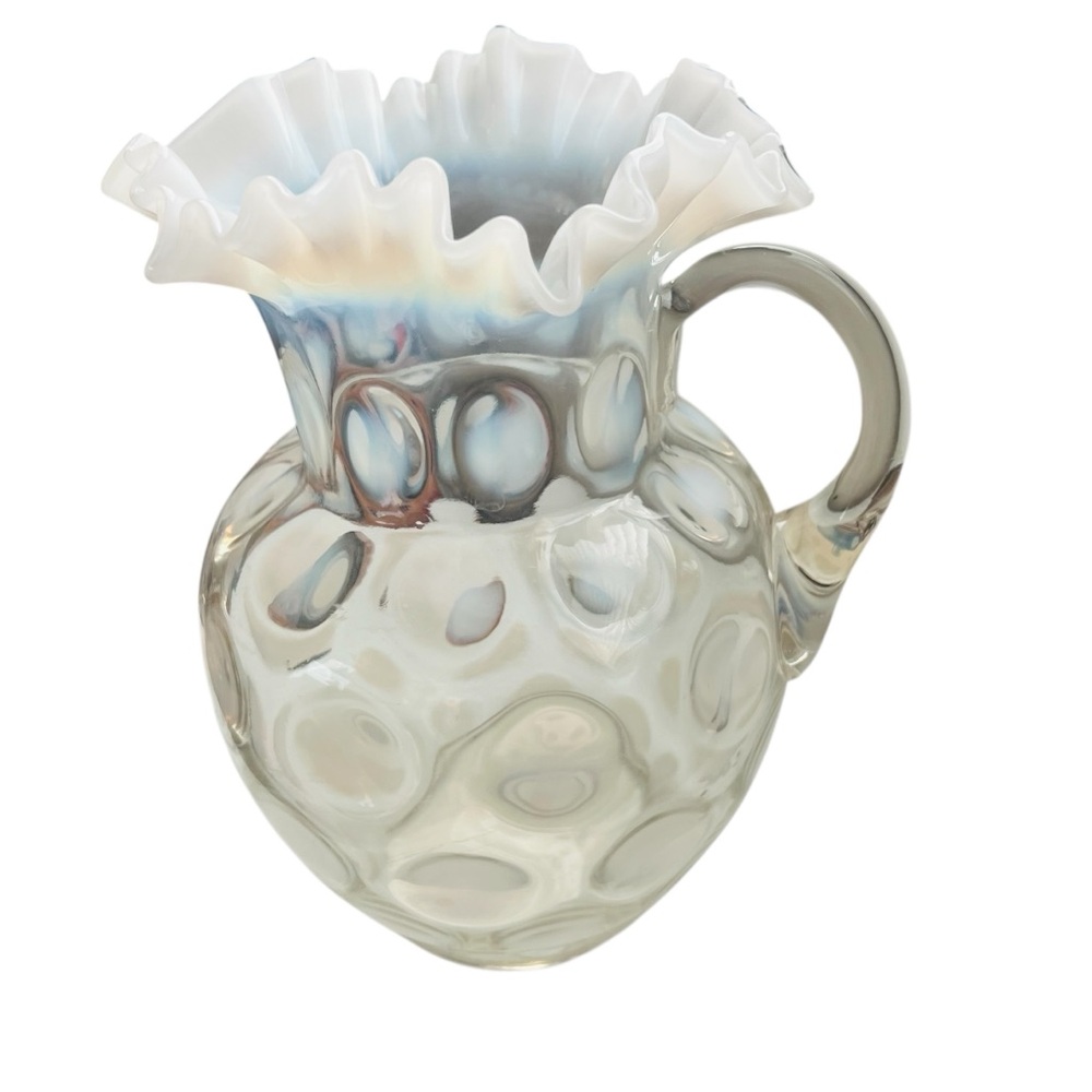Vintage Fenton French Opalescent Glass Coin Dot Ruffled Pitcher